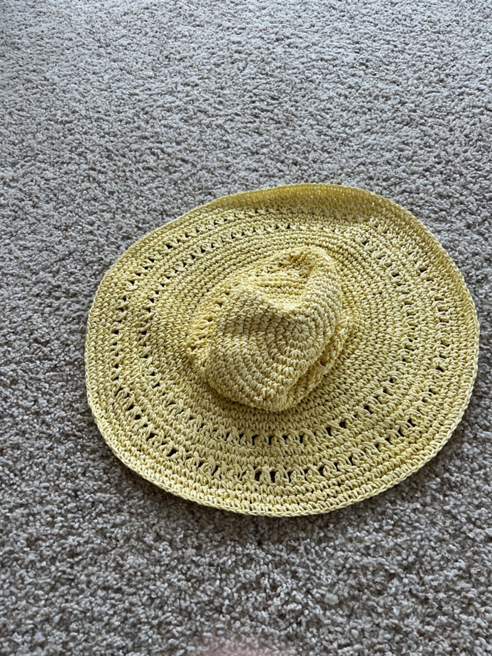Womens Yellow Crochet Sun Hat - Lightweight Summer Accessory